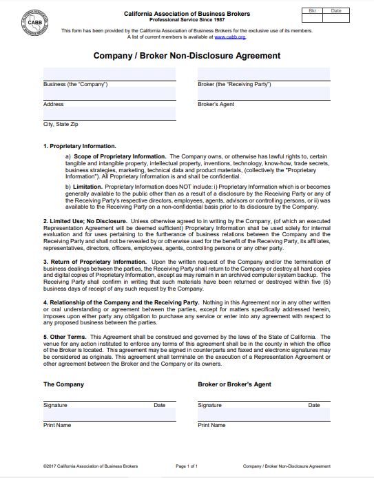 Non disclosure agreement - intero commercial business unlimited